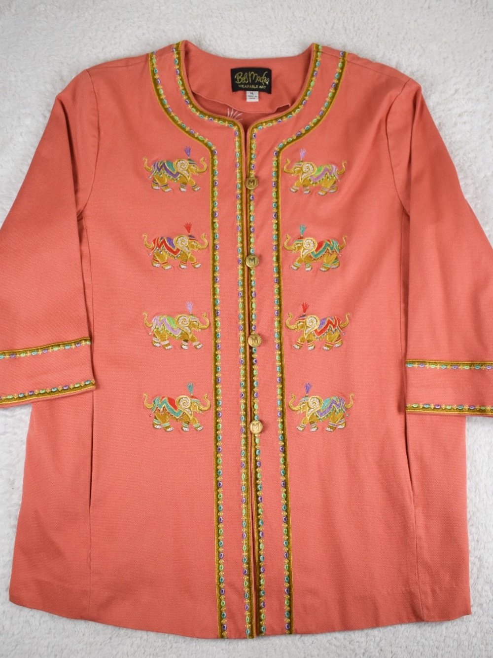 Bob Mackie Wearable Art size XL Women's Coral Peach/Pink Elephant Embroidered